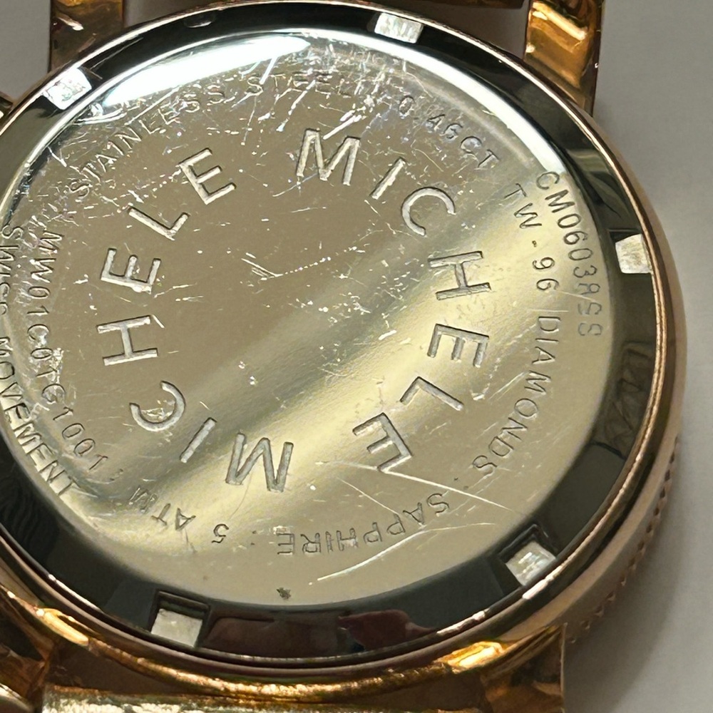 Michele Rose Gold Diamond Bezel Chronograph Watch with White Dial/ 96 Diamonds - Picture 7 of 13
